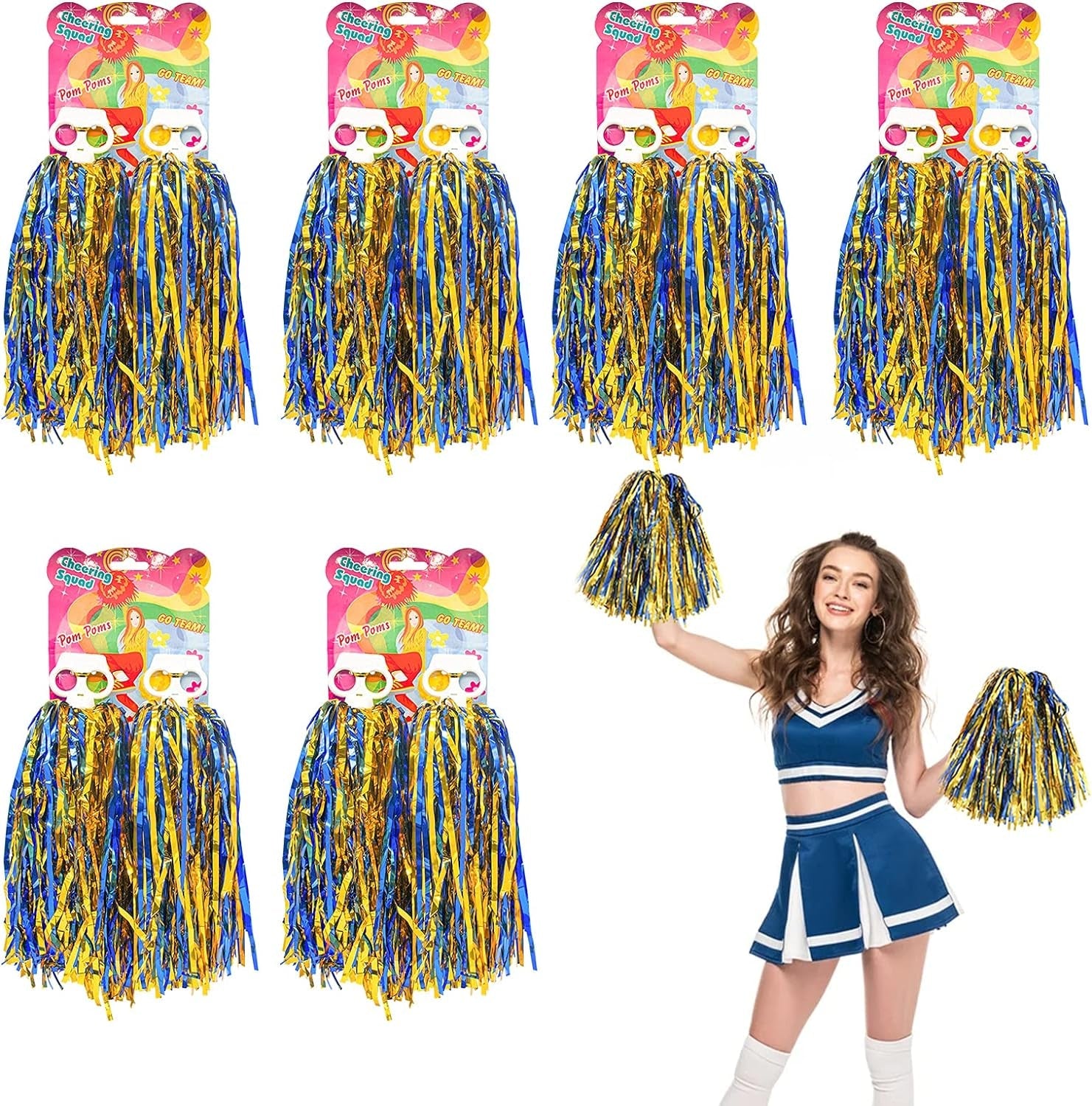 2 Pack Metallic Cheerleading Pom Pom Cheerleader Cheering Squad