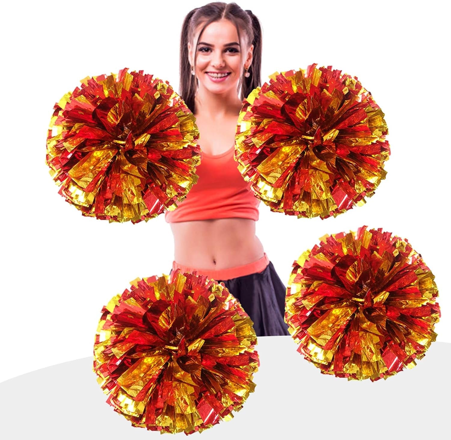 4pcs Metallic Foil Cheerleading Pom Poms, Premium Cheerleader