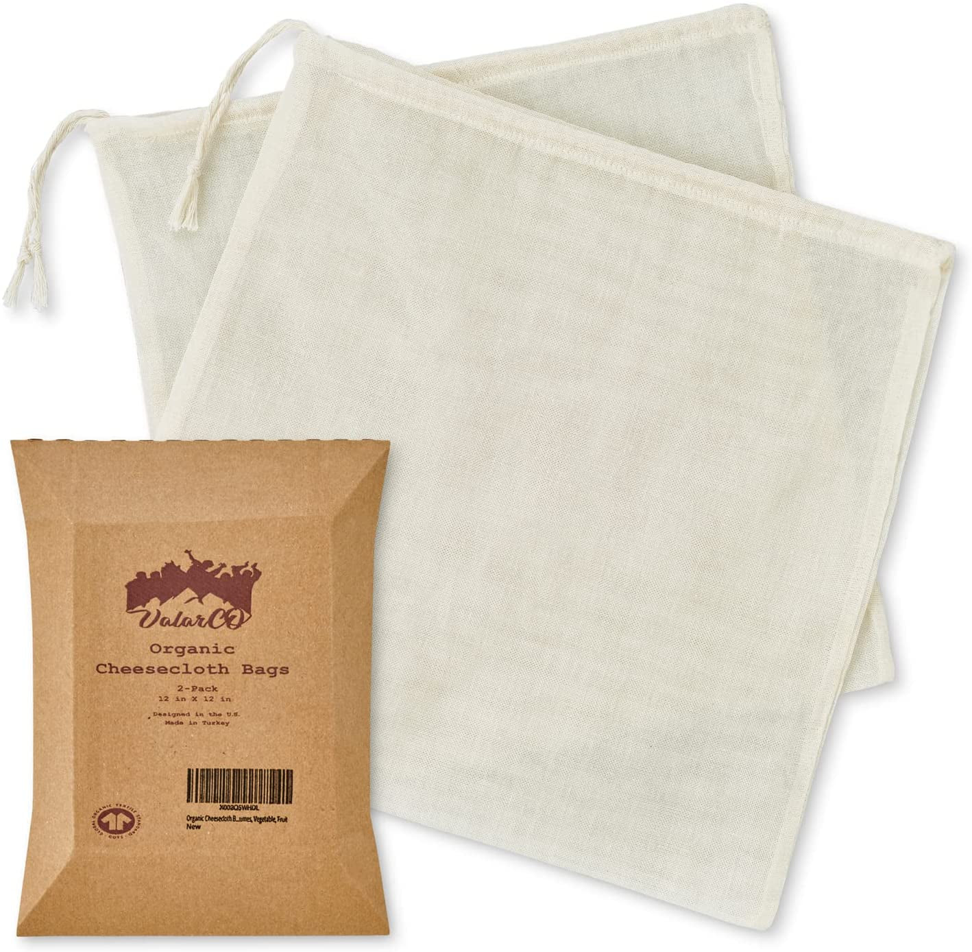 Organic Cheesecloth Nut Milk Bag Strainer 2-Pack, GOTS Certified