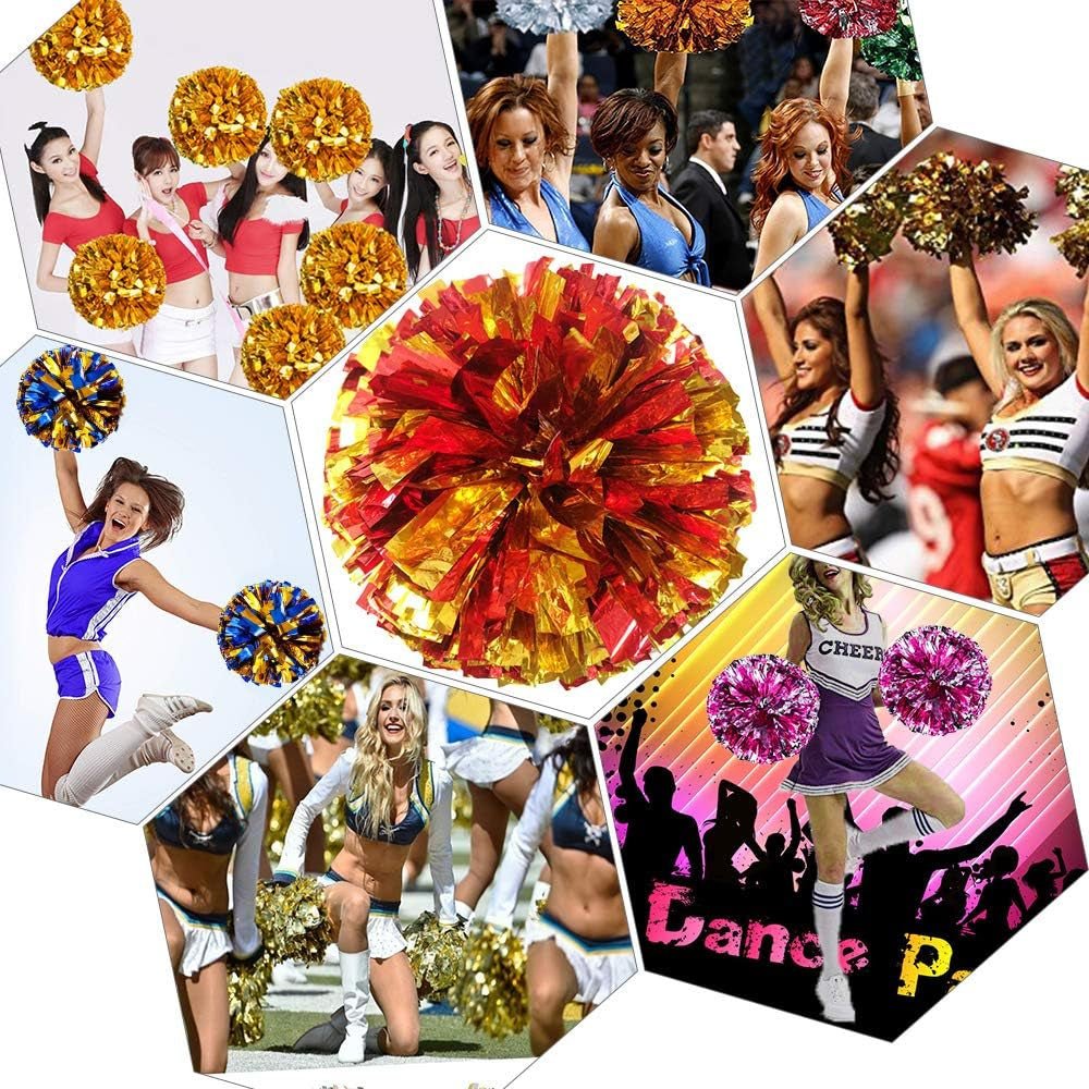 Pack of 2 Cheerleading Pom Poms 12 inch Foil Plastic Metallic Cheerleader  Pom Poms for Cheer Sport Kids Adults Team Spirit Cheering