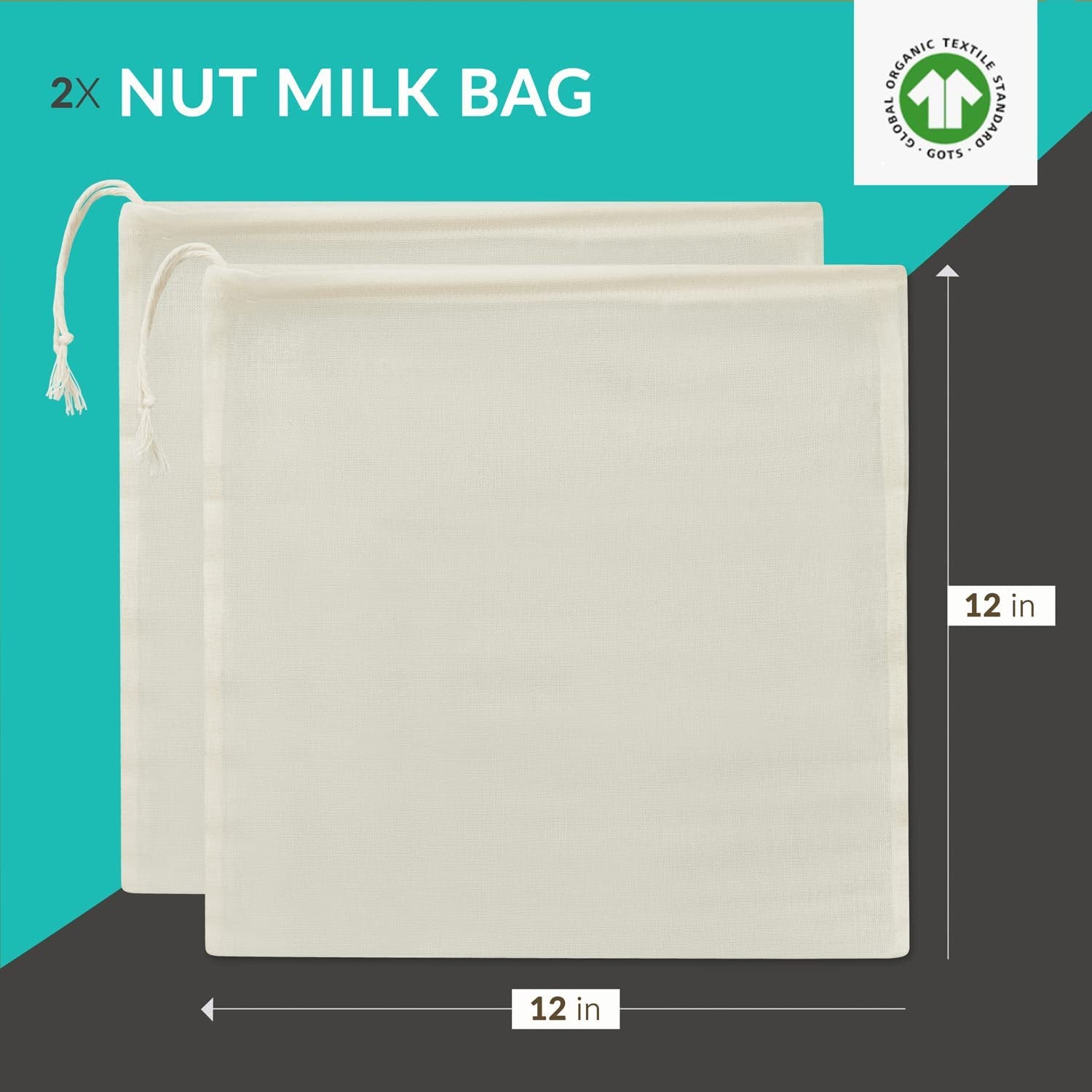 Organic Cheesecloth Nut Milk Bag Strainer 2-Pack, GOTS Certified Cheese  Cloths for Straining Food, Yogurt, Juice, Cold Brew Coffee & Tea Filter -  Reusable Butter Muslin Greek Yogurt Strainer Houseware Colanders 